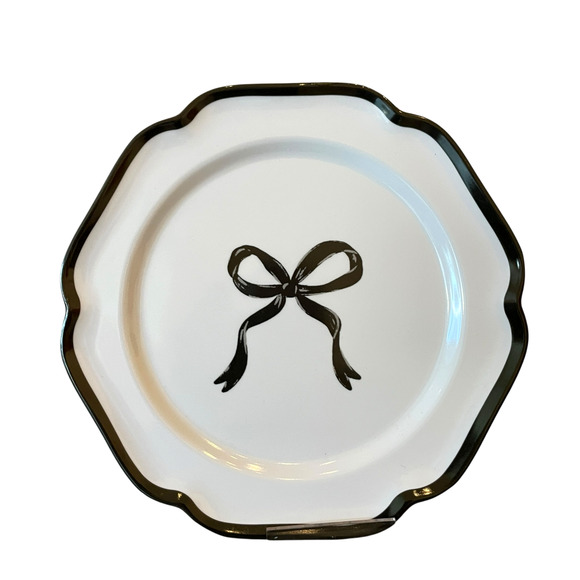 Shabby Chic Coquette BLACK Bow Melamine Dinner Plates 11in Set of 4 White New - Picture 11 of 15